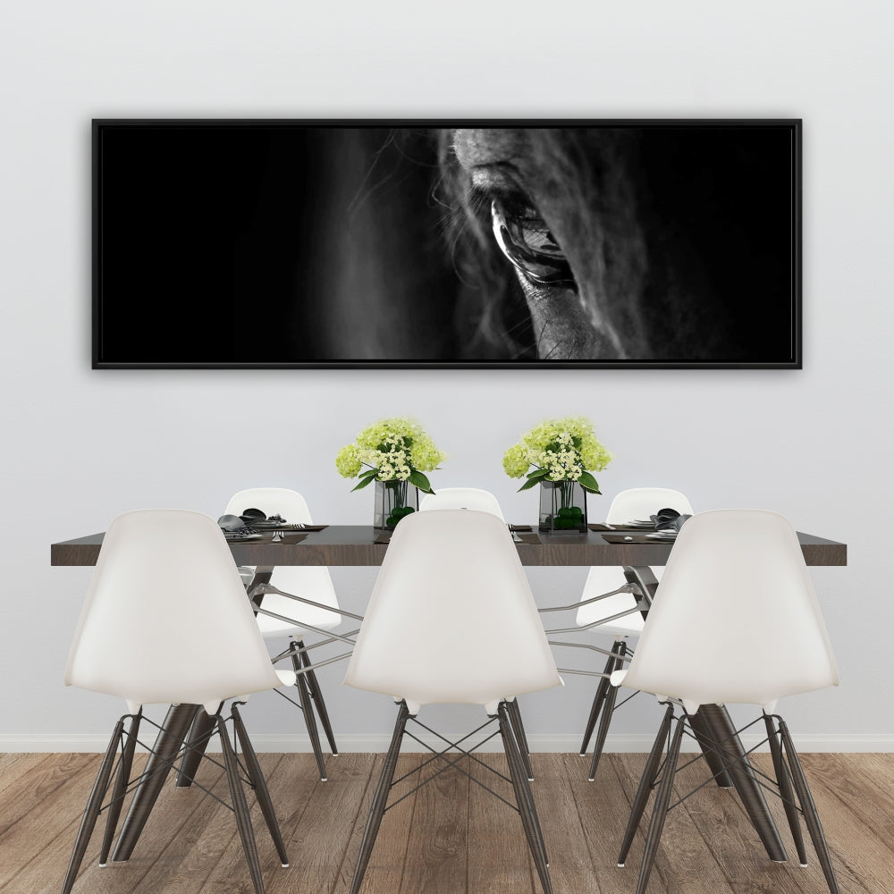 Black Horse Framed Canvas | Farm Animal Living Room Decor