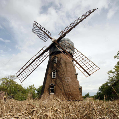 Windmill Landscape Canvas - Brown Trees Home Decor Wall Art