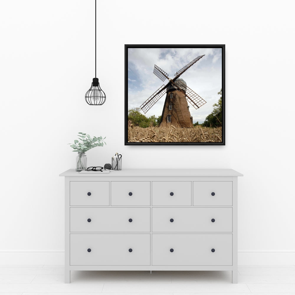 Rustic Windmill Framed Canvas - Bedroom Wall Decor Art