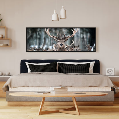 Toile encadrée rustique marron « Cerfs » | Décoration de chambre