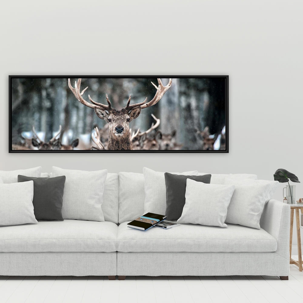 Toile encadrée rustique marron « Cerfs » | Décoration de chambre