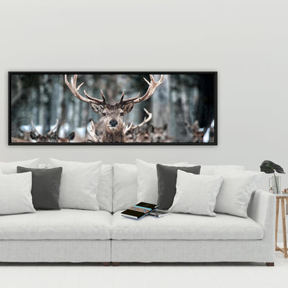 Toile encadrée rustique marron « Cerfs » | Décoration de chambre