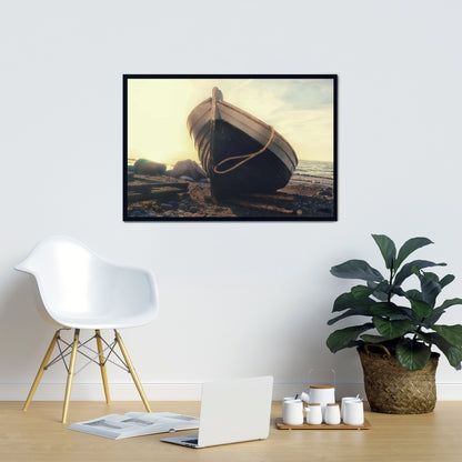 Rowboat at Water's Edge Canvas - Coastal Bedroom Wall Art
