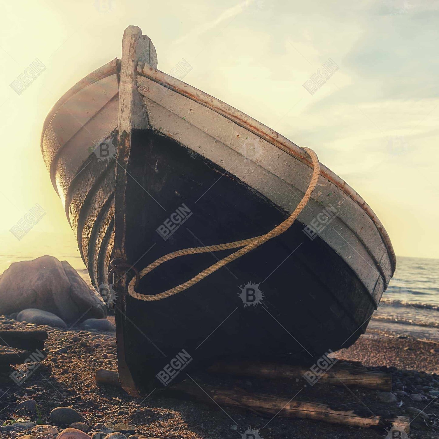 Rowboat at Water's Edge Canvas - Coastal Bedroom Wall Art