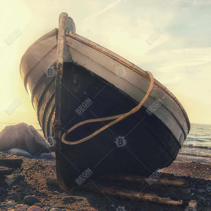 Rowboat at Water's Edge Canvas - Coastal Bedroom Wall Art