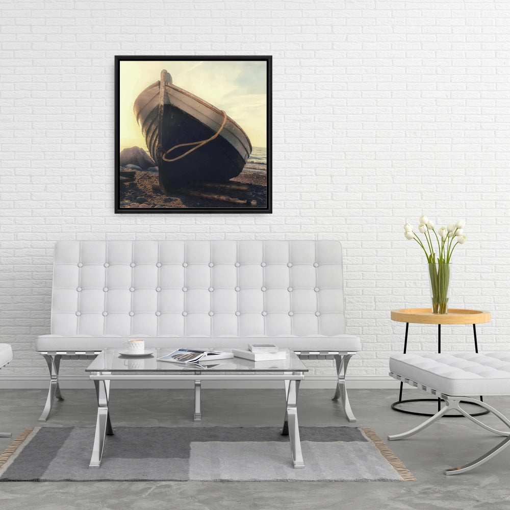 Rowboat at Water's Edge Canvas - Coastal Bedroom Wall Art