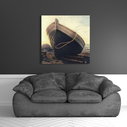 Rowboat at Water's Edge Canvas | Coastal Bedroom Wall Art