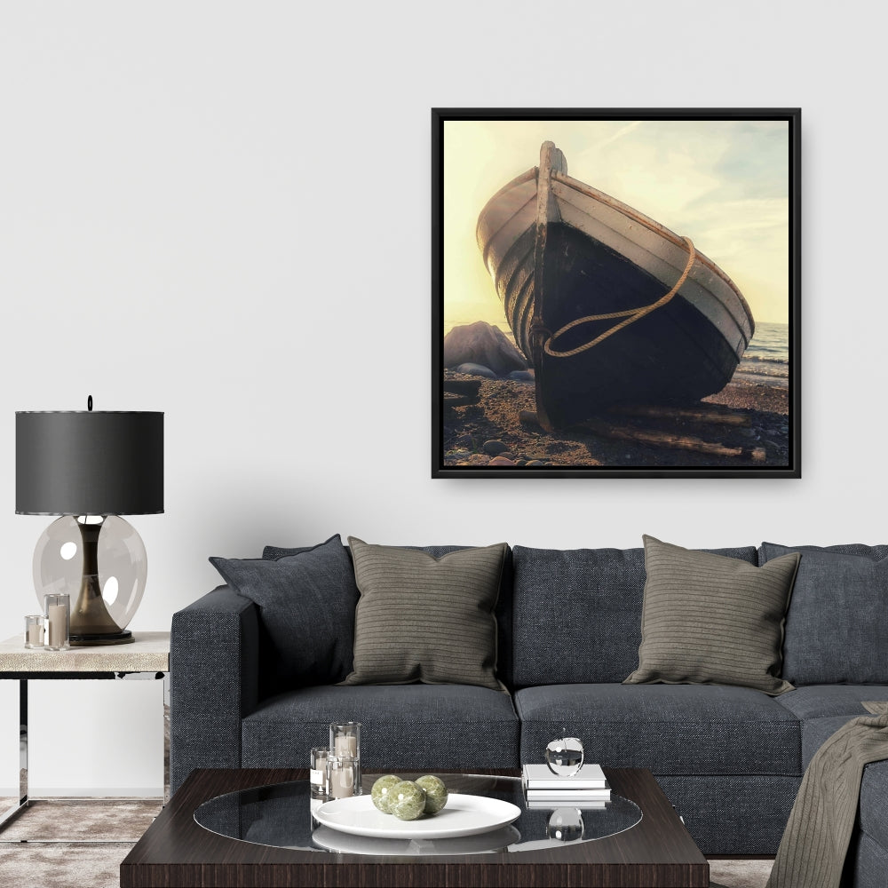 Rowboat at Water's Edge Canvas - Coastal Bedroom Wall Art