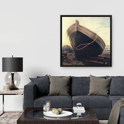 Rowboat at Water's Edge Canvas - Coastal Bedroom Wall Art