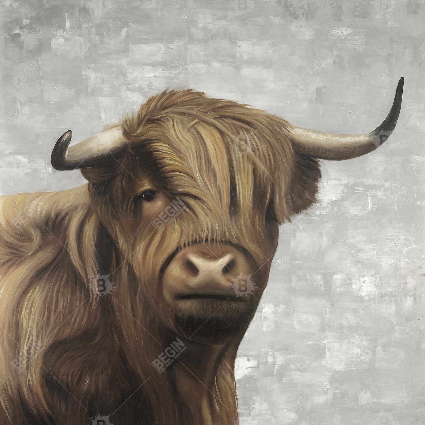 Desaturated Highland Cattle Canvas | Elegant Home Decor