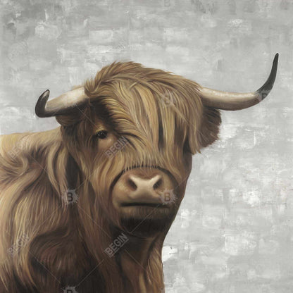 Desaturated Highland Cattle Canvas | Elegant Home Decor