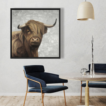 Toile encadrée désaturée représentant un bétail des Highlands | Décoration d'intérieur