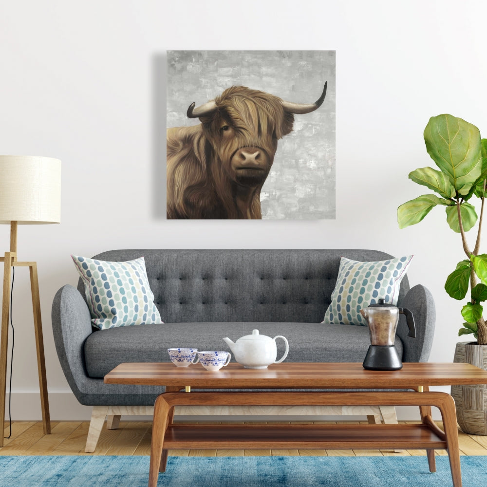 Desaturated Highland Cattle Canvas | Elegant Home Decor