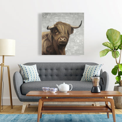 Desaturated Highland Cattle Canvas | Elegant Home Decor