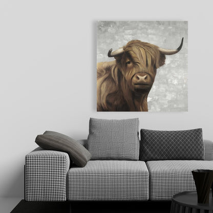 Desaturated Highland Cattle Canvas | Elegant Home Decor
