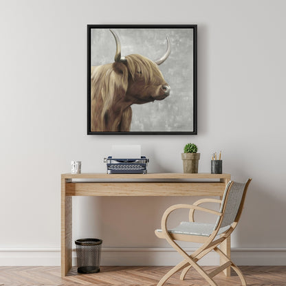 Toile encadrée désaturée représentant un bétail des Highlands | Décoration d'intérieur