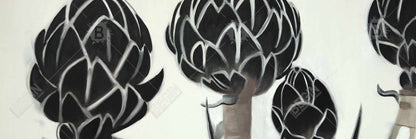 Toile Artichauts - Décoration florale et botanique de cuisine avec cadre noir