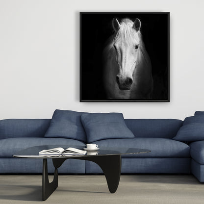 Toile encadrée Cheval monochrome | Décor animaux de la ferme blancs