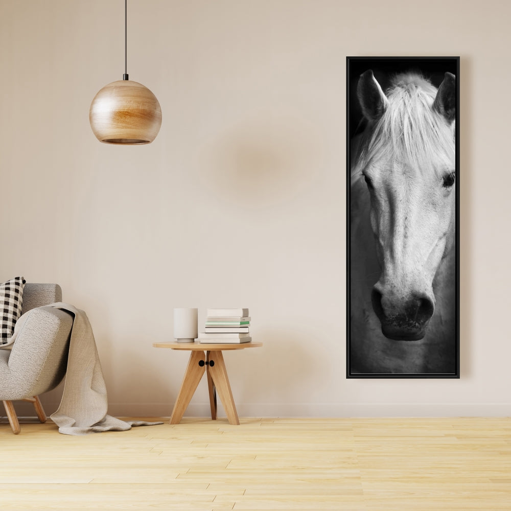 Toile encadrée Cheval monochrome | Décor animaux de la ferme blancs