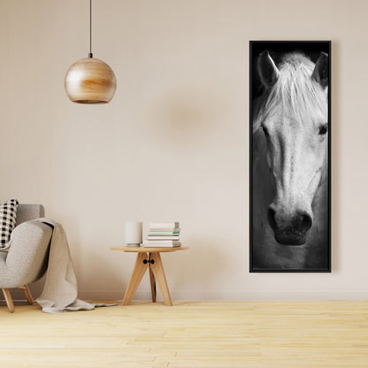 Toile encadrée Cheval monochrome | Décor animaux de la ferme blancs