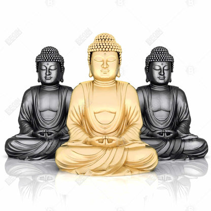 Trio of Buddhas Ethnic White Shapes Canvas | Home Decor Art