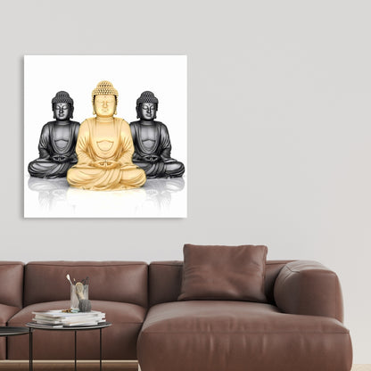 Trio of Buddhas Ethnic White Shapes Canvas | Home Decor Art