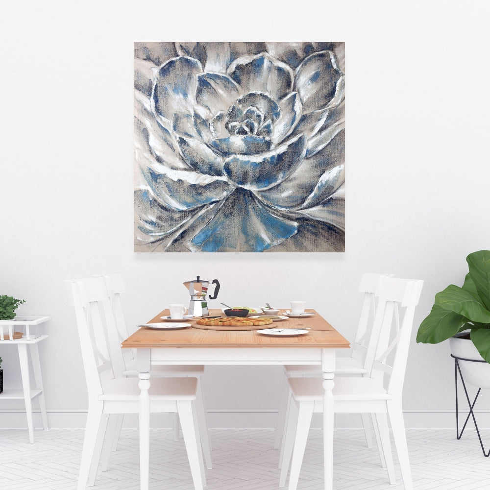 Gray and Blue Flower Canvas | Botanical Bedroom Wall Decor