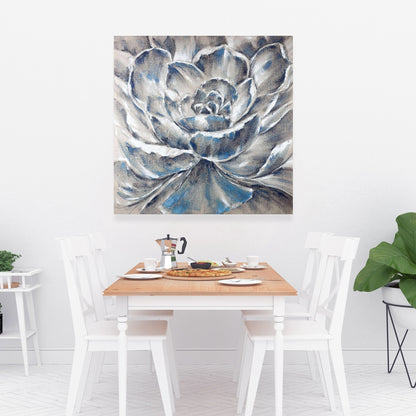 Gray and Blue Flower Canvas | Botanical Bedroom Wall Decor