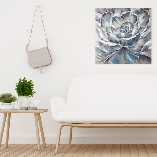 Gray and Blue Flower Canvas | Botanical Bedroom Wall Decor