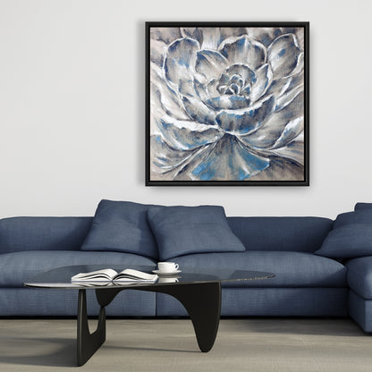Toile encadrée à motif de fleurs botaniques bleues, grises et bleues, décoration d'intérieur