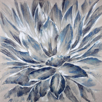 Toile encadrée à fleurs bleues et grises | Décoration botanique pour chambre