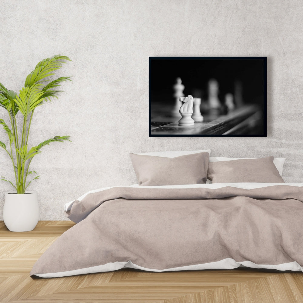 Toile encadrée « Jeux d'échecs monochromes » | Décoration murale pour chambre