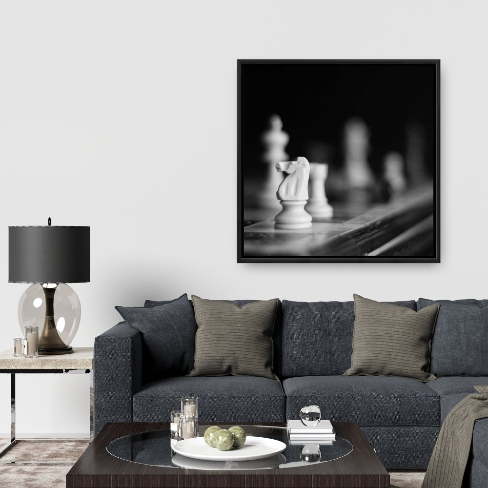 Toile encadrée « Jeux d'échecs monochromes » | Décoration murale pour chambre
