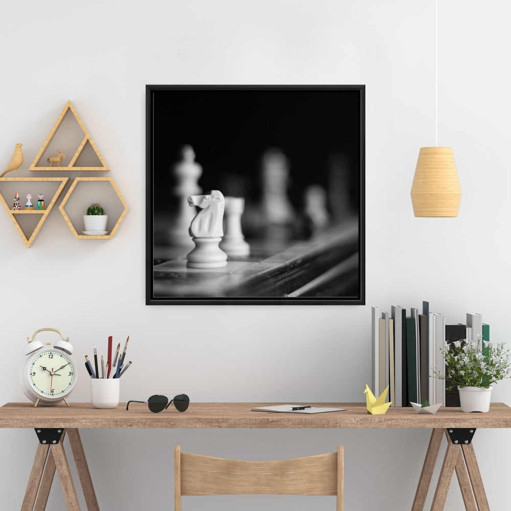 Toile encadrée « Jeux d'échecs monochromes » | Décoration murale pour chambre