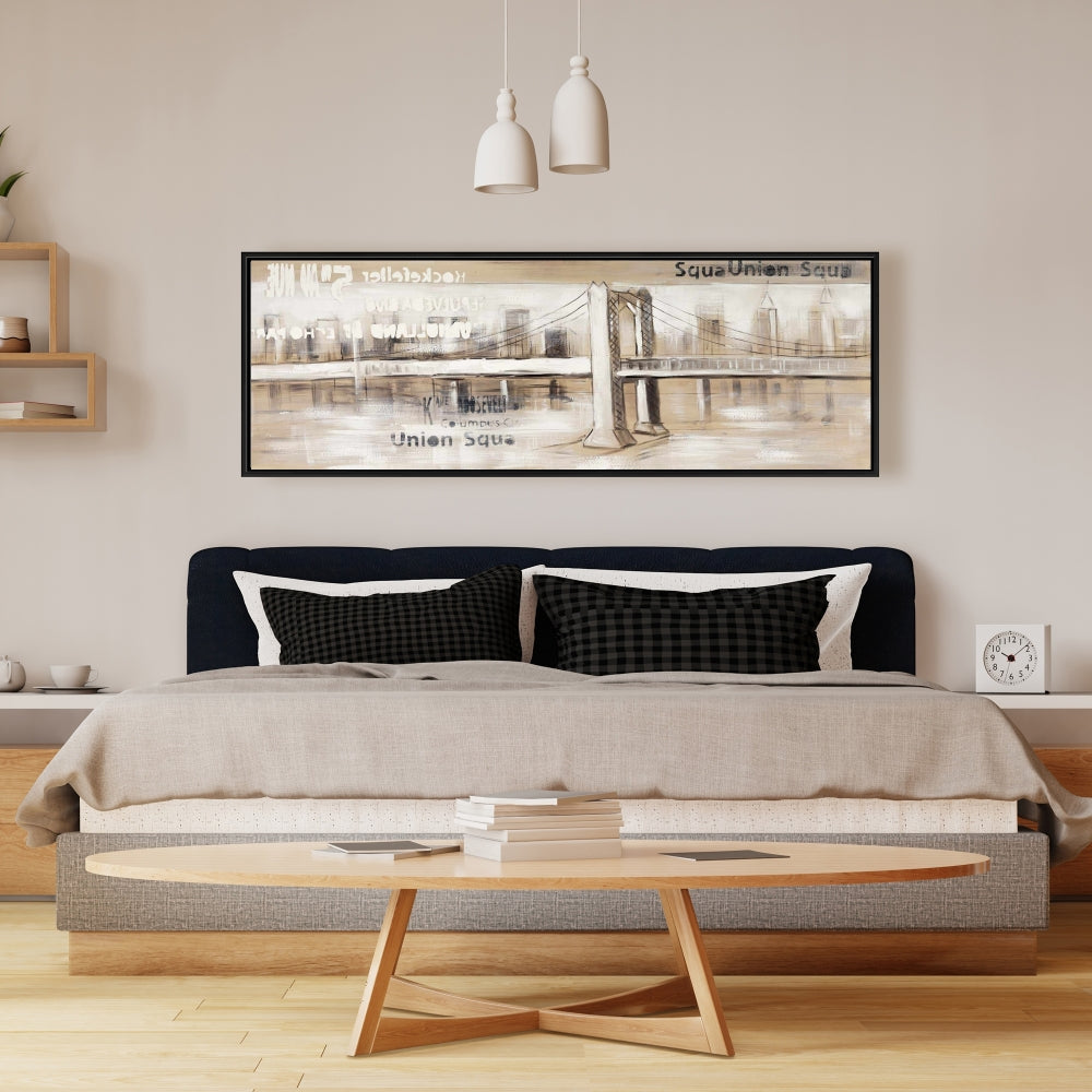 Toile industrielle marron pour chambre à coucher | Typographie abstraite du pont