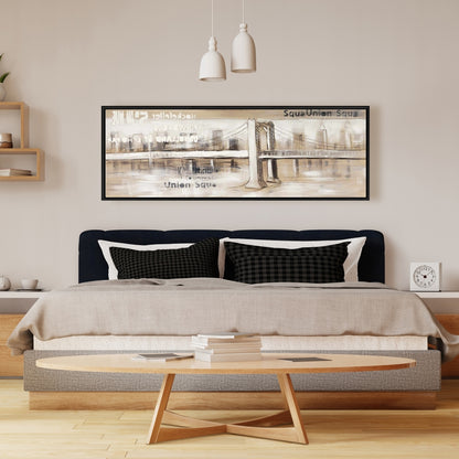 Toile industrielle marron pour chambre à coucher | Typographie abstraite du pont