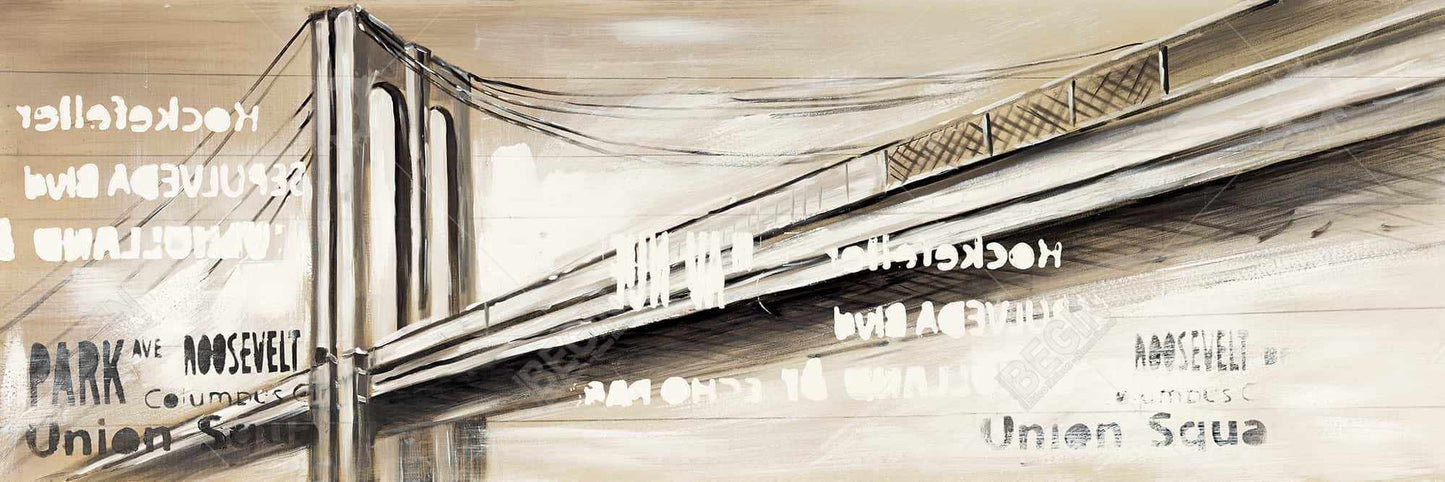 City Bridge Framed Canvas - Brown Cities Bedroom Home Decor