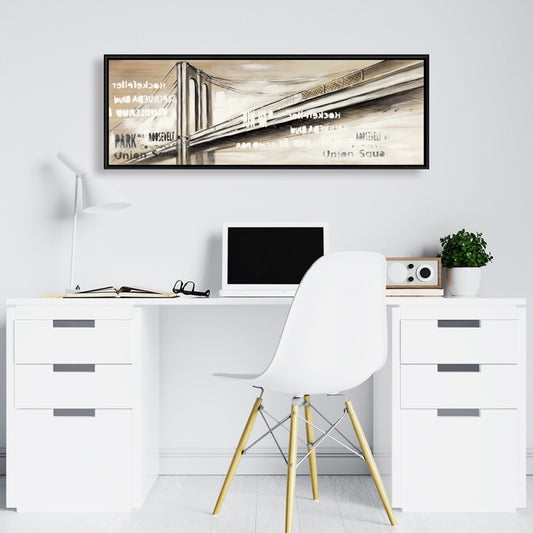 City Bridge Framed Canvas - Brown Cities Bedroom Home Decor