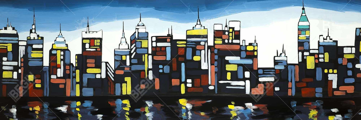 Colorful Skyline Framed Canvas | Building Cities Bedroom Decor