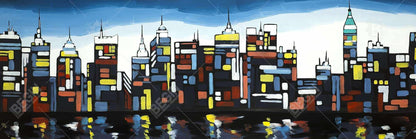Colorful Skyline Framed Canvas | Building Cities Bedroom Decor