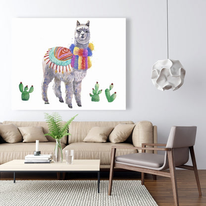 Ethnic Gray Bedroom Canvas | Traditional Peruvian Lama Decor