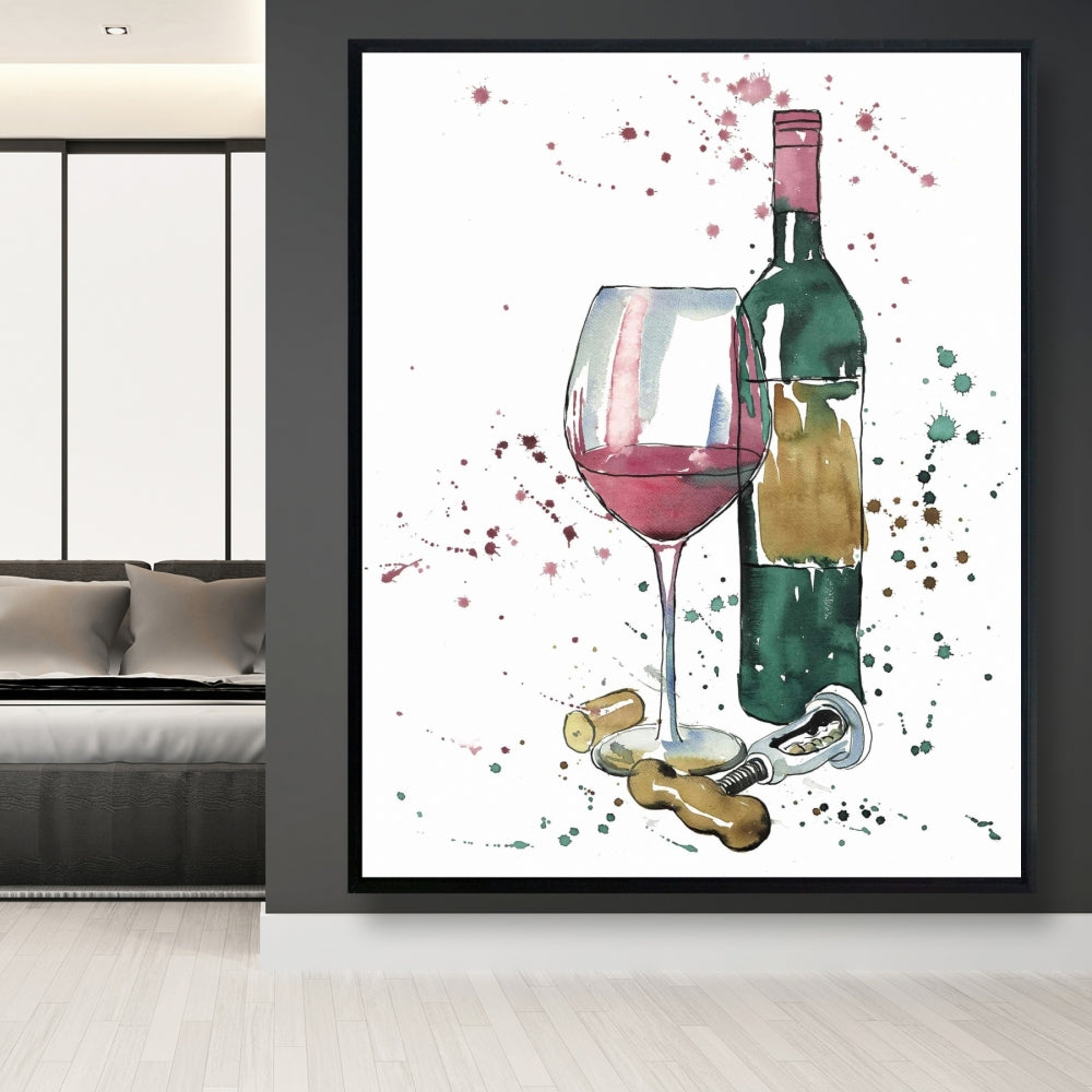Bottle of Red Wine Canvas | Home Decor Framed Art