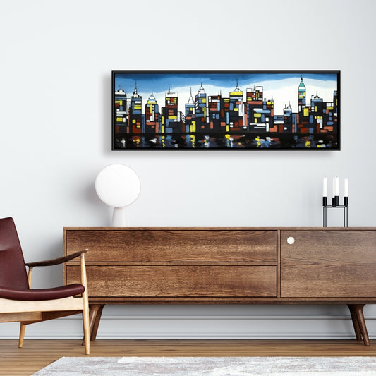 Colorful Skyline Framed Canvas | Building Cities Bedroom Decor