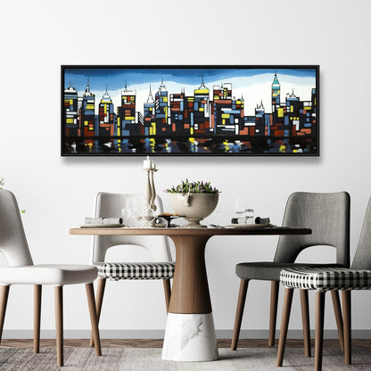 Colorful Skyline Framed Canvas | Building Cities Bedroom Decor
