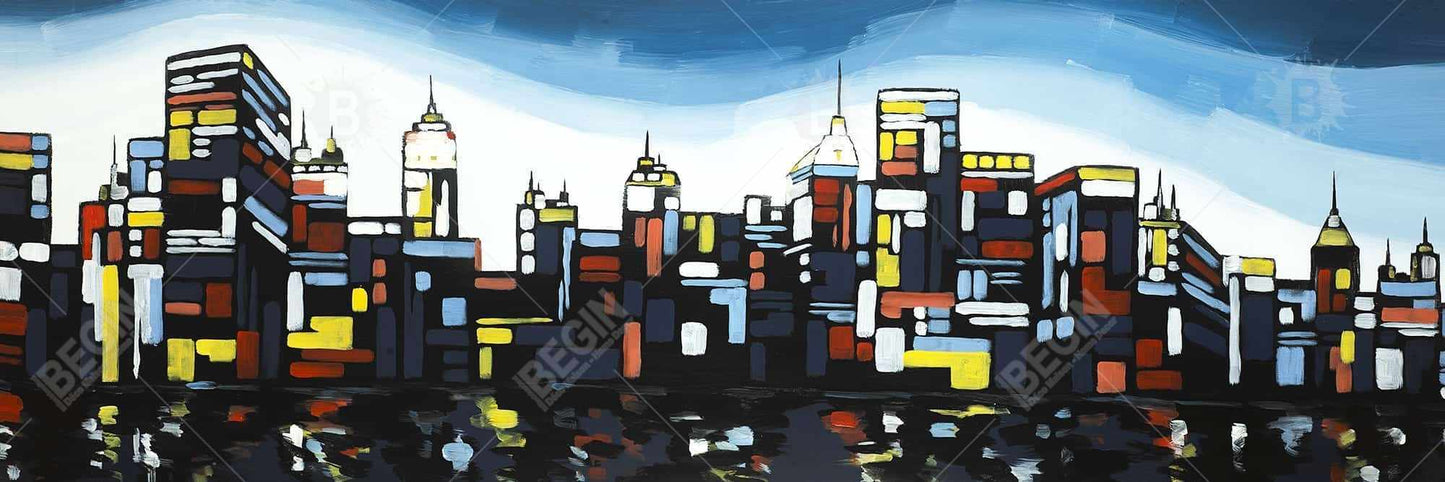 Colorful City Framed Canvas | Modern Bedroom Home Decor