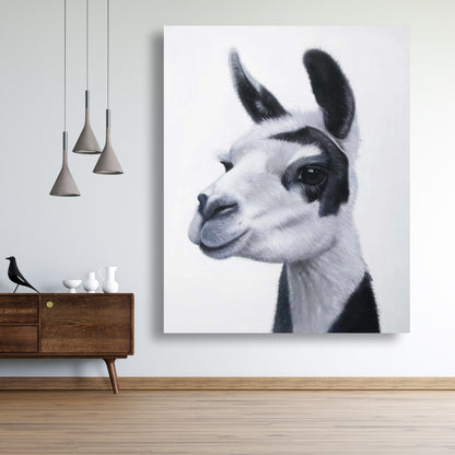 Black & White Lama Canvas | Farm Animal Bedroom Decor