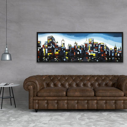 Colorful City Framed Canvas | Modern Bedroom Home Decor