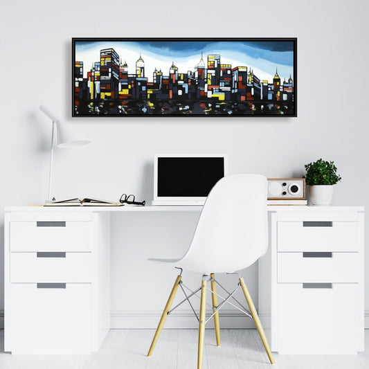 Colorful City Framed Canvas | Modern Bedroom Home Decor