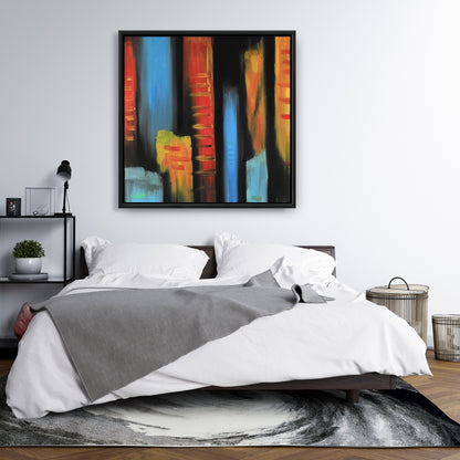 Immeubles de grande hauteur abstraits et colorés | Toile encadrée pour chambre bleue