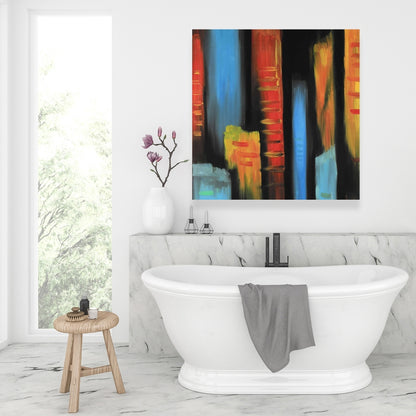 Abstract Colorful Tall Buildings Canvas - Blue Bedroom Decor
